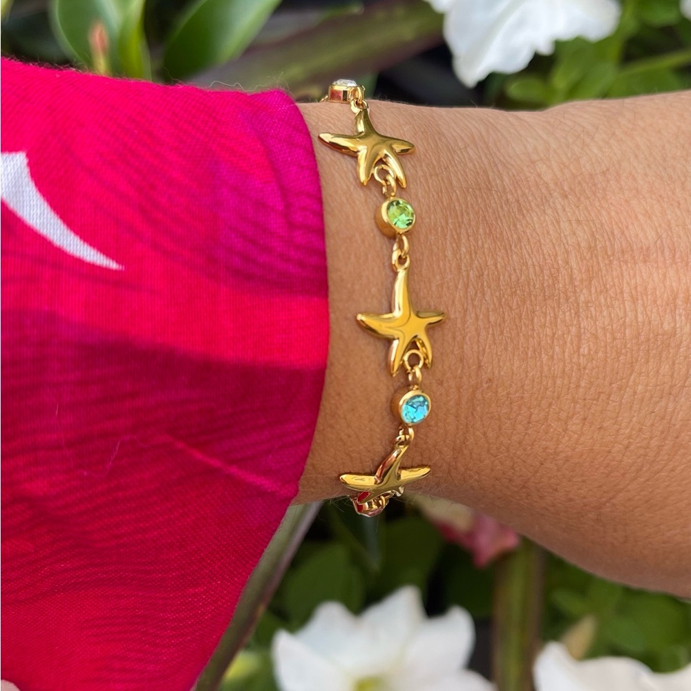 Gold Starfish Bracelet with Gemstones